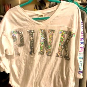 VS PINK 3/4 white top